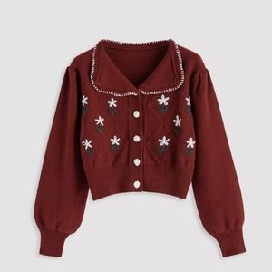 {Cider} retro floral red sweater